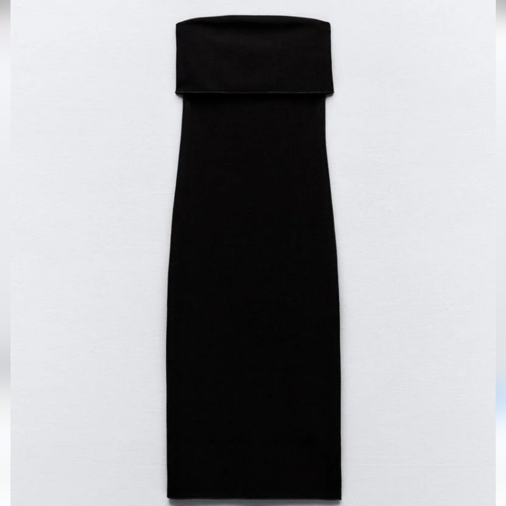 ZARA Black Bandeau Classic Dress Women's S Bardot
